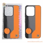 قاب Protection Case طرح چرم لوگو فلزی Xiaomi Redmi 15C / Poco C85 - خاکستری نارنجی (پک دار)