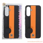 قاب Protection Case طرح چرم لوگو فلزی Samsung Galaxy A56 / A36 - مشکی نارنجی (پک دار)