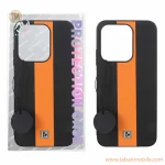 قاب Protection Case طرح چرم لوگو فلزی Xiaomi Redmi 15C / Poco C85 - مشکی نارنجی (پک دار)