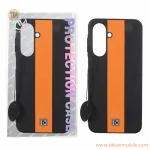قاب Protection Case طرح چرم لوگو فلزی Samsung Galaxy A17 / A26 - مشکی نارنجی (پک دار)