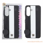 قاب Protection Case طرح چرم لوگو فلزی Samsung Galaxy A17 / A26 - مشکی سفید (پک دار)