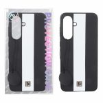 قاب Protection Case طرح چرم لوگو فلزی Samsung Galaxy A56 / A36 - مشکی سفید (پک دار)