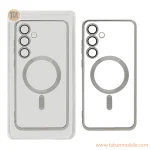 قاب اورجینال الکترواستاتیک Magsafe لنز گلس دار Samsung Galaxy S24 FE - نقره ای (پک دار)