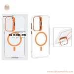 قاب اورجینال Q Series Bracket کریستالی Magsafe لنز استندشو Samsung Galaxy S25 FE - نارنجی (پک دار )